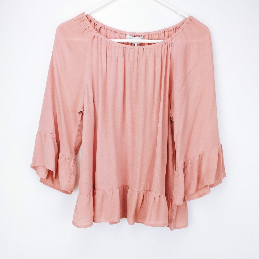 Dusty rose ruffle detail WAYF blouse